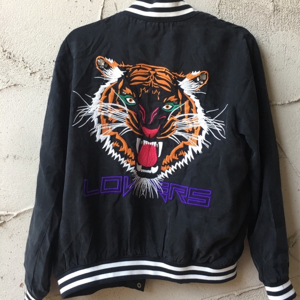 Rare Lovers + Friends Embroidered Tiger Bomber Jacket
